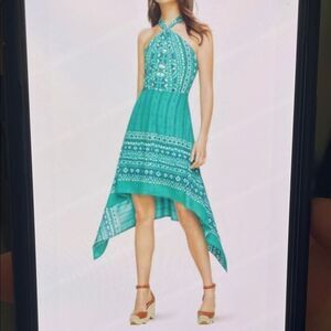 BCBGMaxAzria Blue Green Halter High Low Dress